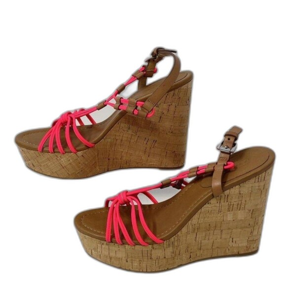 Coach Shoes - Coach Georgiana Q1868 Pink Ginger Leather Wedge Strappy Heels Size 8.5B